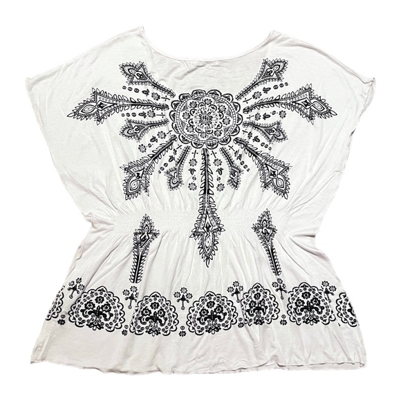 Young USA White Flowy & Drapy Boho Babydoll Top size Large - Picture 2 of 7